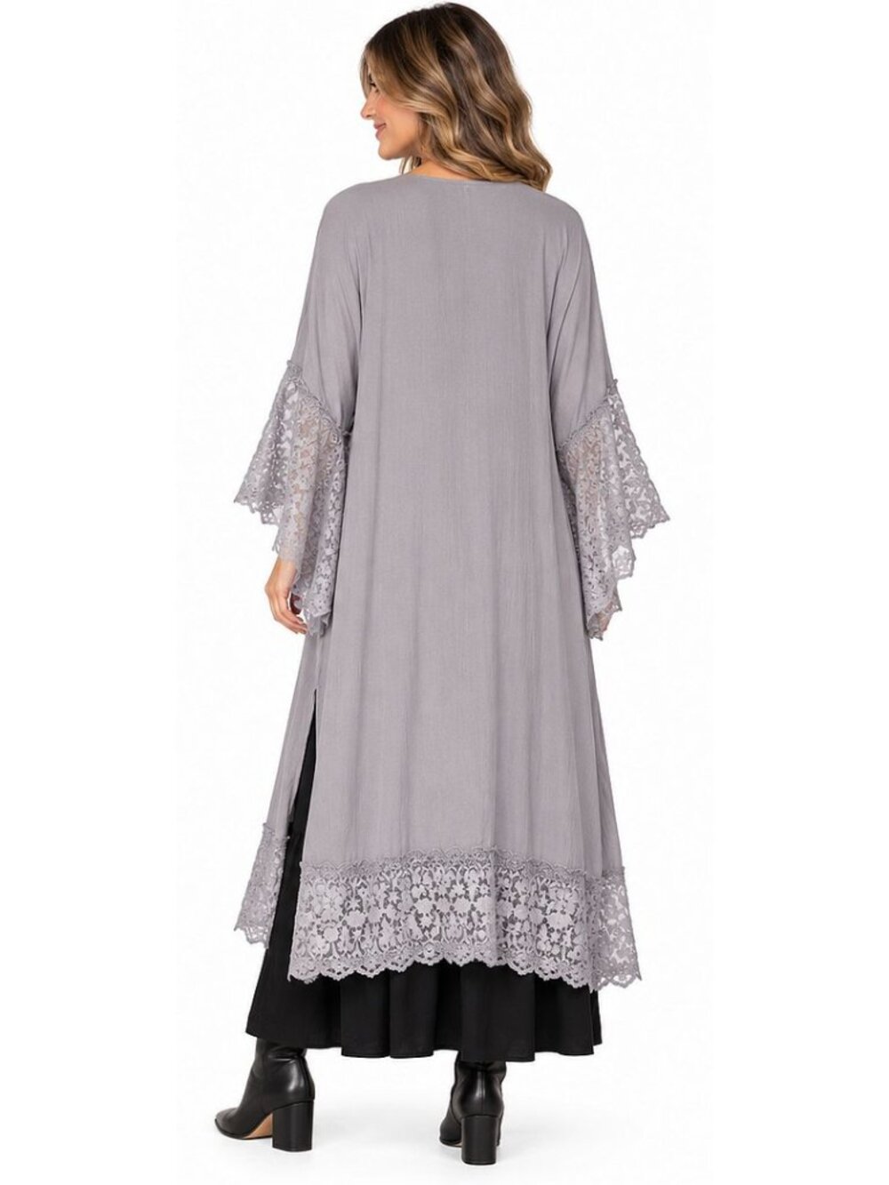 New Gigio S 4 6 8 Gray Open Embroidered Fairy Duster Jacket Lace Dolman Sleeves - Picture 4 of 9